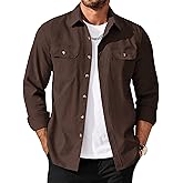 COOFANDY Men's Long Sleeve Button Up Shirt Jacket with Flap Pockets
