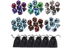 DND Dice Set, 6Pack 7 Die Polyhedral D&D Dice Sets with D20 D12 D10 D% D8 D6 D4 Compatible with Dungeons and Dragons Role Pla