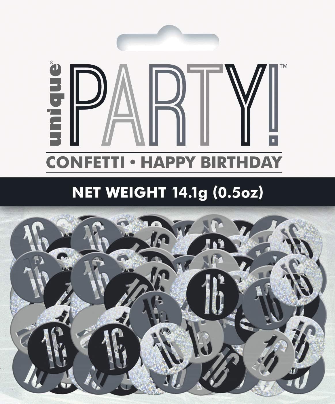 Unique Party 83823 - Glitz Black & Silver 16th Birthday Confetti, Age 16
