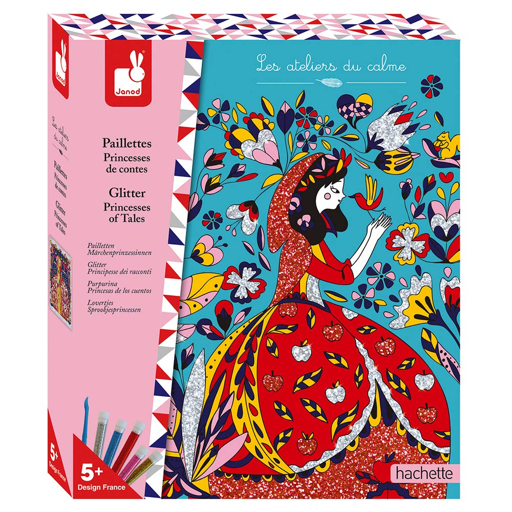 Janod - From 5 years old - Fairy Tale Princesses Glitter Creative Kit - Les Ateliers du Calme - Creative Leisure - Dexterity and Concentration - J07886