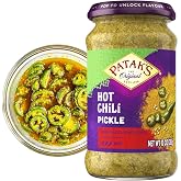 Patak's Hot Chile Pickle, Authentic Indian Relish with Green Chiles, Mustard Seeds &amp; Aromatic Spices, Perfect for Sandwiches, Curries, Salads &amp; Cold Meats, Vegan Spicy, 10 oz Jar