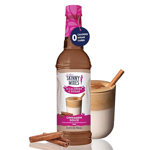 JORDAN’S SKINNY SYRUPS SUGAR FREE COFFEE SYRUP, CINNAMON DOLCE FLAVOR DRINK MIX, ZERO CALORIE FLAVORING FOR CHAI LATTE, PROTEIN SHAKE, FOOD AND MORE, GLUTEN FREE, KETO FRIENDLY, 25.4 FL OZ, 1 PACK