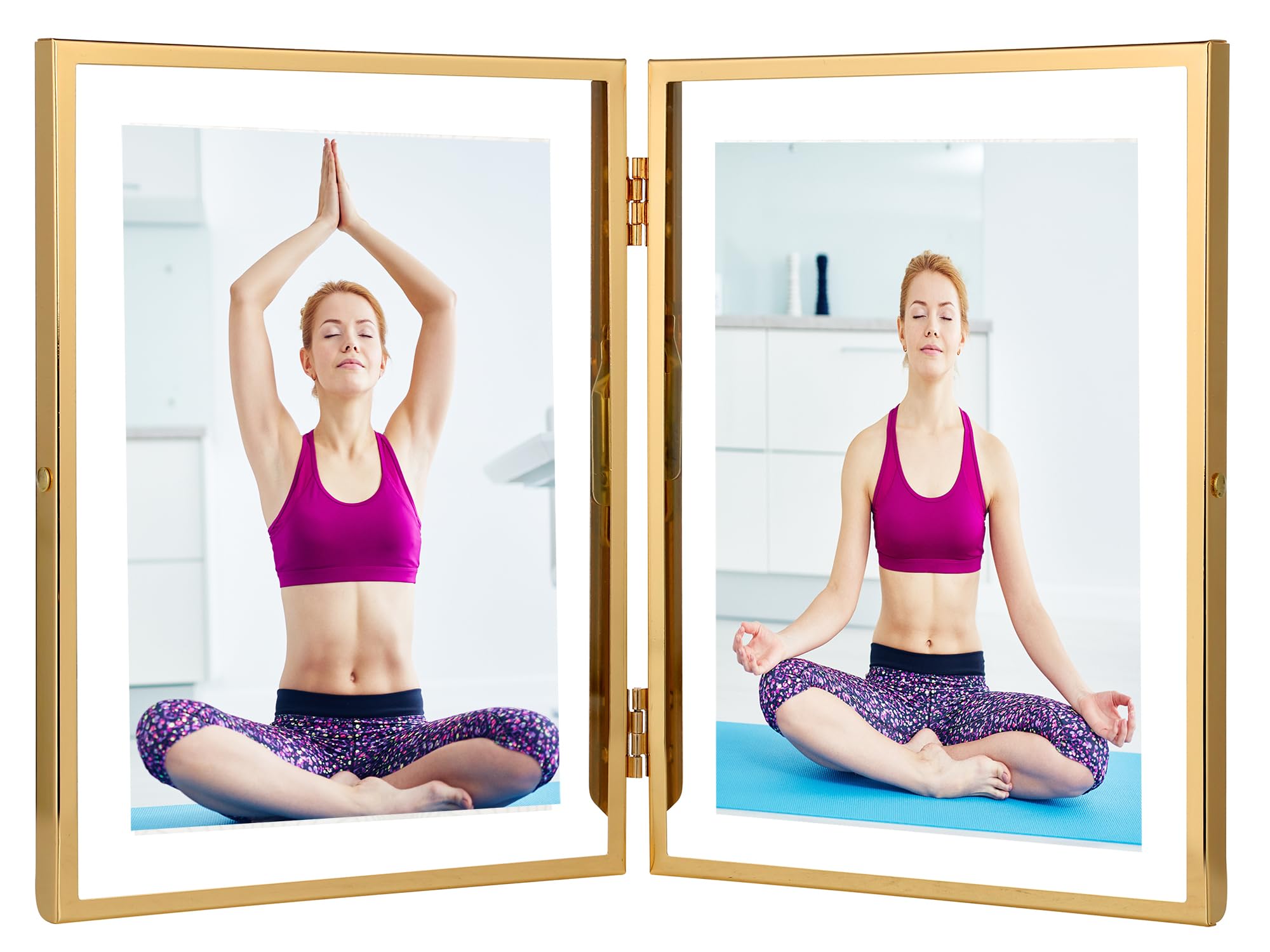 Photo 1 of Gold 5x7'' Double Floating Frame For Photo Sizes 3.5 x5'', 4x6'',5x7''Gold Plated Metal double Photo Frames For Counter Shelf Display,Gift Choice for Wedding,Thanksgiving,Home or Office Decor.