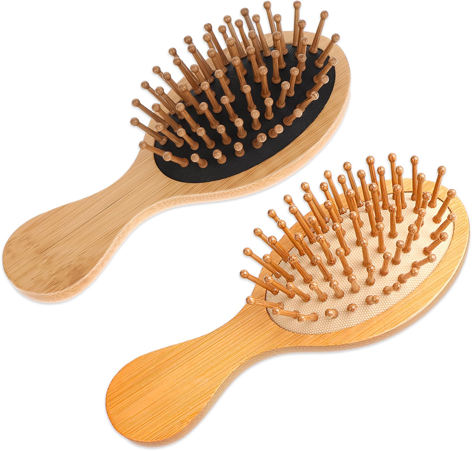 2 PCS Travel Brushes for Hair, Mini Bamboo Brush Anti-Static Massage Scalping Detangling Natural Wooden Pocket Small