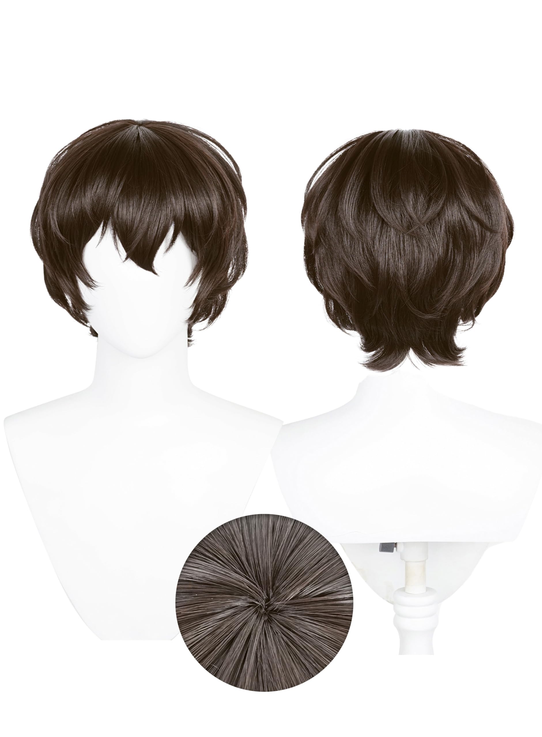 OSIAS Dazai Osamu Wig Deep Brown Natural Curly Voluminous Synthetic Heat Resistant Hair