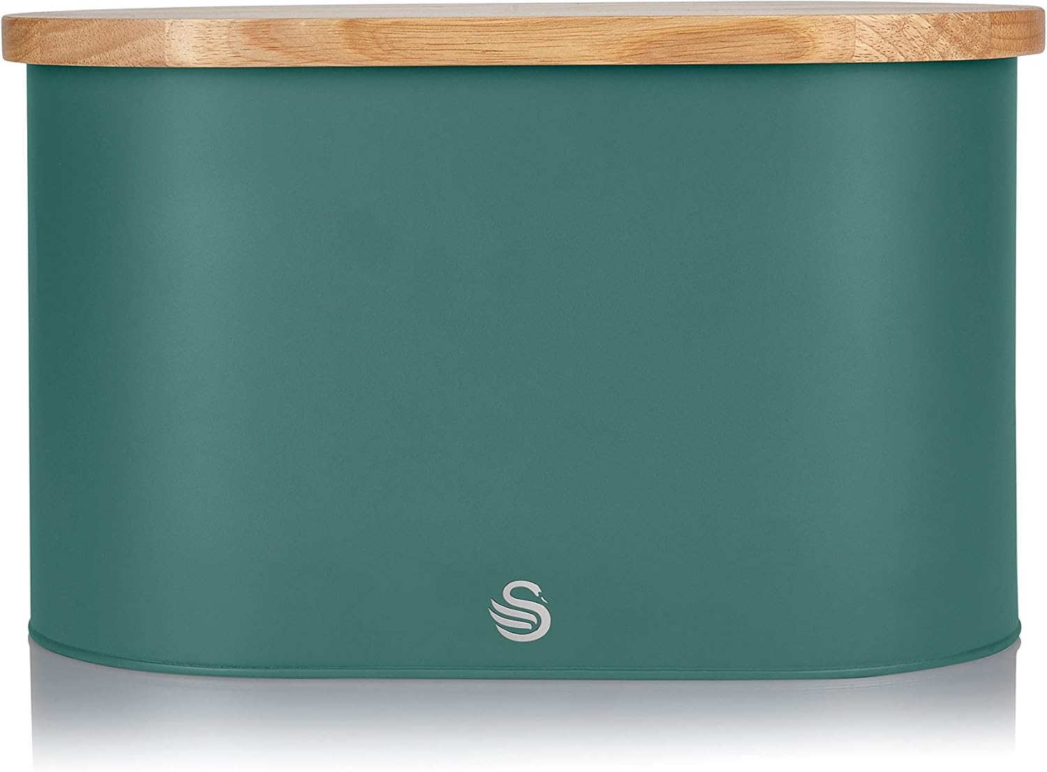 Swan SWKA17512GREN Nordic Scandi Bread Bin with Bamboo Cutting Board