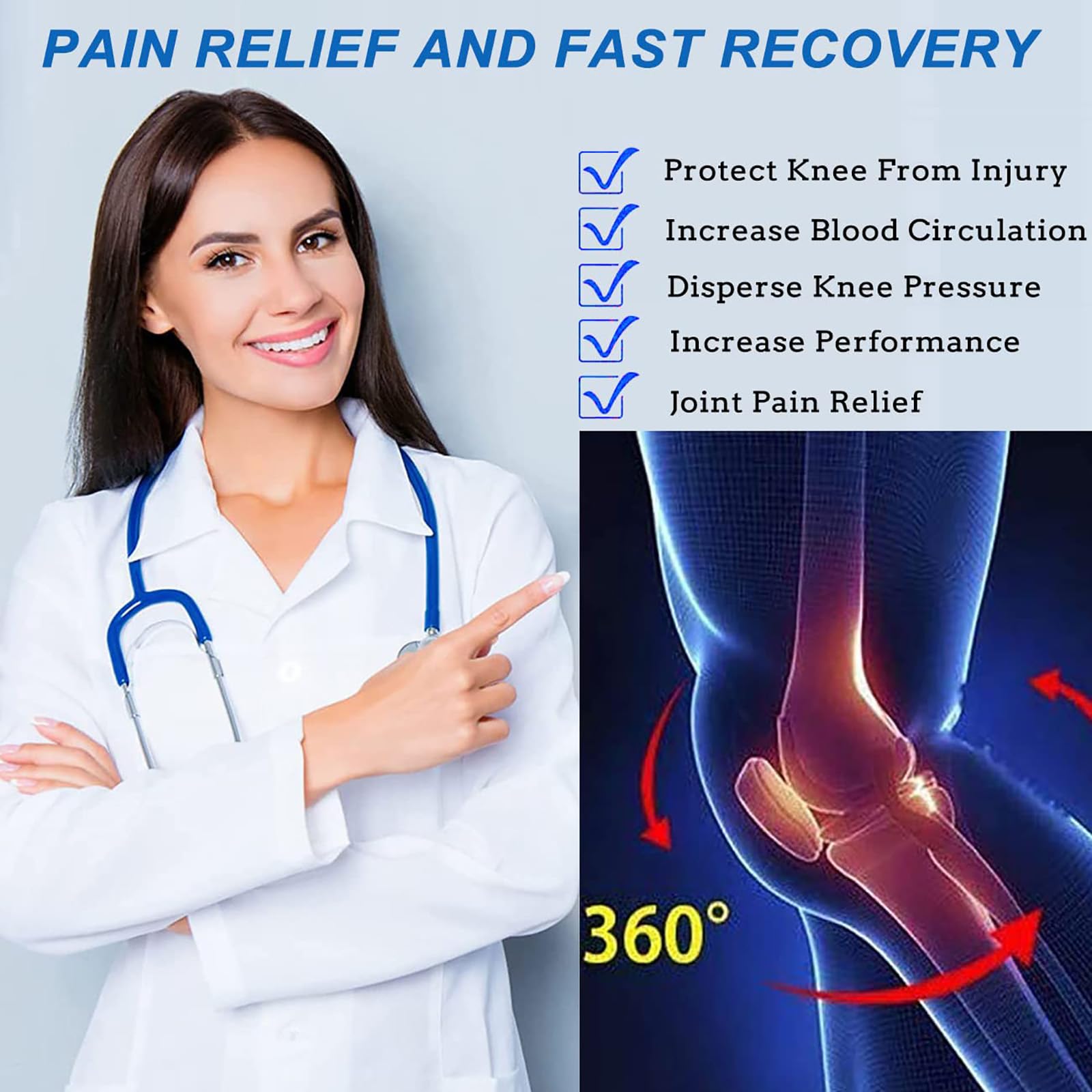 Seitaku Knee Brace Compression Sleeve with Strap: Knee Support Women Men for Pain Relief, Arthritis, Running, Basketball, Weightlifting, Gym, Sports, Workout (NavyBlue, Large)