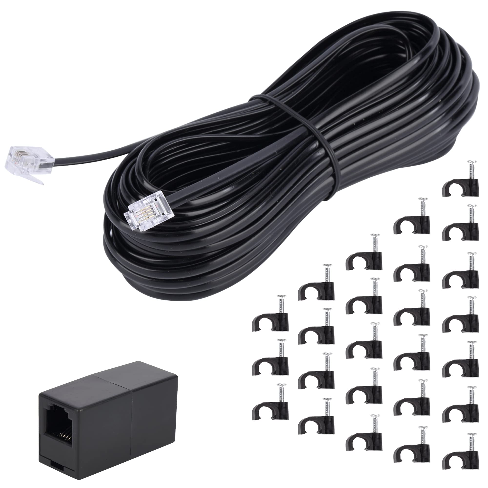 Ubramac Telephone Extension Cord Phone Cable Line Wire, with Standard RJ11 Plug (50FT-Black)