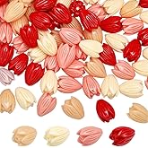 SOFPLATE 1 Box 100Pcs 4 Colors Carved Flower Beads 3D Floral Beads Colorful Artificial Red Jasmine Synthetic Coral Dyed Small Smooth Spacers Findings for Jewelry Making Bracelets Necklaces Adults