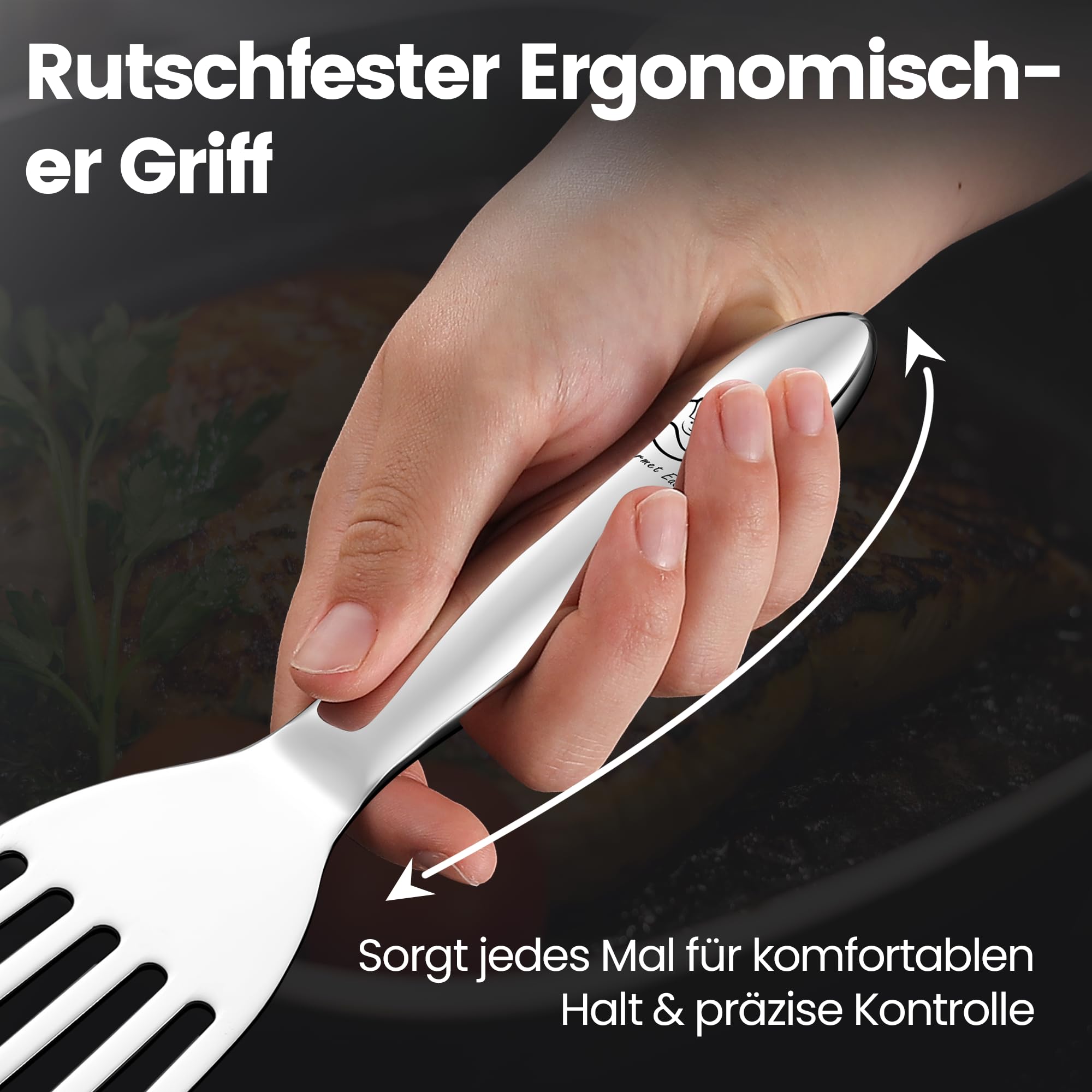 Pfannenwender Set aus rostfreiem Edelstahl für Fisch & Fleisch - Kleiner & Großer Pfannkuchenwender - Pfannenwender Edelstahl - Küchenhelfer 5 Jahre Ersatz 4