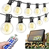 Nisocy 25FT Solar String Lights Outdoor Waterproof with Remote & Timer, LED Shatterproof G40 Bulbs, Solar Powered Patio Lights for Christmas, Winter Decor, Backyard, Porch, Garden, Wedding