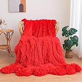 Red Fuzzy Throw Blanket Living Room Decor Home Gifts, Soft Faux Fur Fluffy Cozy Fuzzy Plush Warm Couch Bed Blanket, Bedroom Spring Decor Red Gifts for Him Her, 50x60