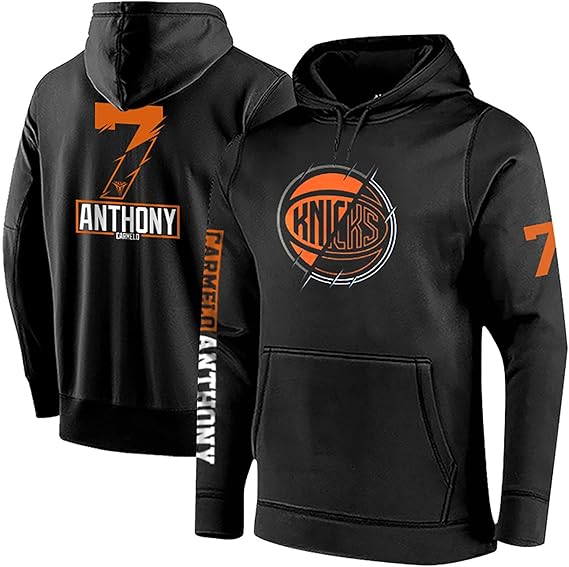 Carmelo Anthony 7 Pullover Hoodie, New York Knicks Men's Long Sleeve Basketball Training Hooded