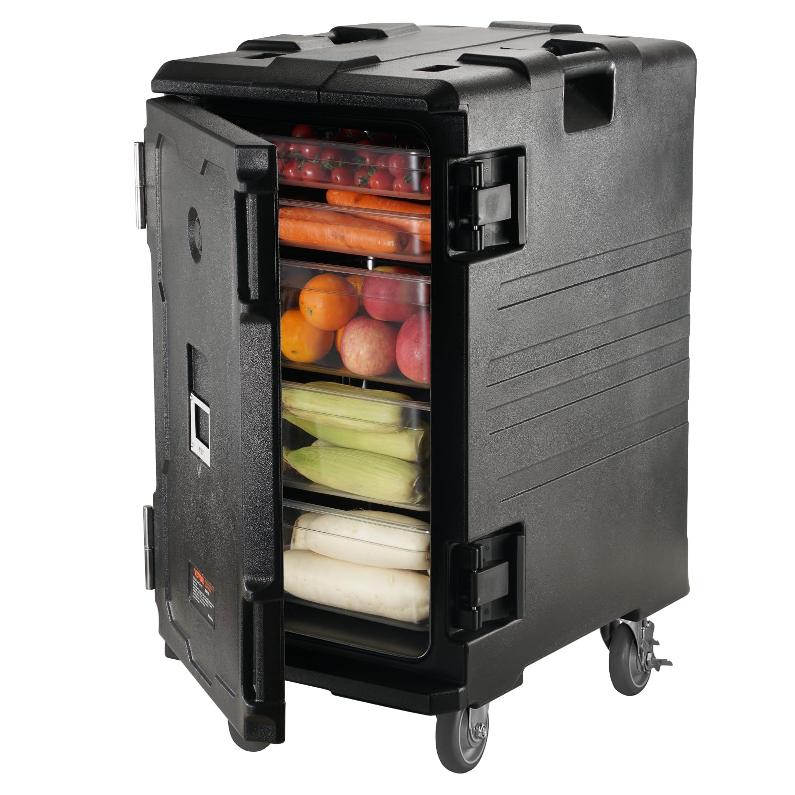 Photo 1 of **MISSING HARDWARE*VEVOR Insulated Food Pan Carrier, 127 Qt Hot Box for Catering, LLDPE Food Box Carrier w/Double Buckles, Front Loading Food Warmer w/Handles, End Loader w/Wheels for Restaurant, Canteen, etc. Black