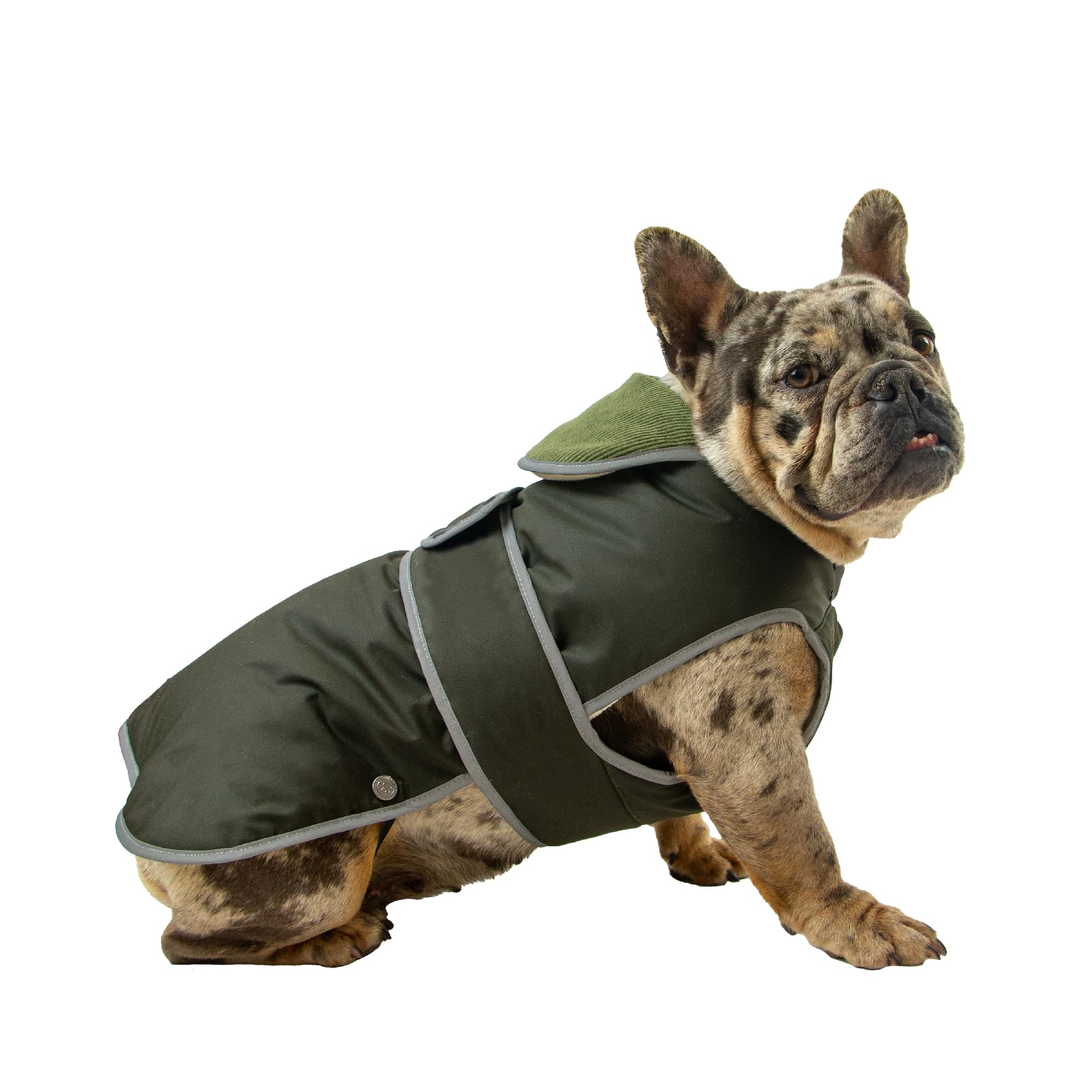 Ancol Heritage Wax Cotton Dog Coat - Waterproof Fleece Lined Pet Jacket with Chest Protector and Elastic Neck - Reflective Edging Puppy Apparel - S/M