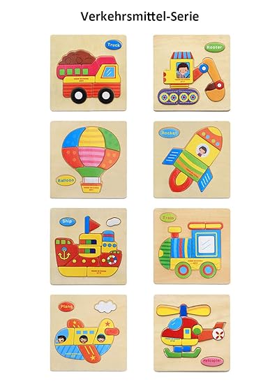 BYM Kinderpuzzle Holzpuzzle Lernspielzeug Intelligenz Pädagogisches Spielzeug für Kinder ab 2 Jahre 8 Stück (Verkehrsmittel-S