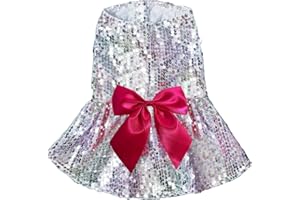 QWINEE Dog Dresses Sequin Dog Shirt Skirt Birthday Wedding Halloween Christmas Costume Dog Clothes for Cat Puppy Small Dog Silver Medium