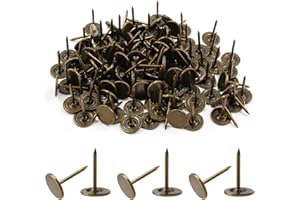 Bivethoi 120 Pcs Bronze Upholstery Tacks, 7/16" Dia Vintage Flat Head Metal Thumb Tacks Furniture Nails for Home Decorative DIY Projects
