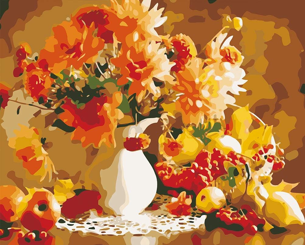 WONZOM DIY Painting by Numbers for Adults, Paint by Number Kit On Canvas for Beginners, New Painters - Colorful Flower 16x20 Inch Frameless