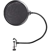 Rockville RockPop Double Screen Recording Mic Pop Filter with Gooseneck | Metal Clamp, 14.1" Flexible Neck, 5.9" Filter, Swivel Mount, Fits Stands up to 1.6", Vocal/Podcast/Streaming