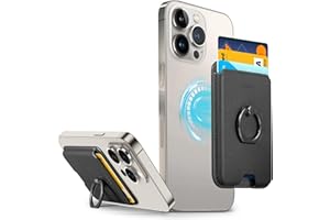 TUCCH Magnetic Card Holder Phone Wallet with Finger Ring Grip for iPhone 15 14 13 12 Pro Max/Pro/Plus, Adjustable Kickstand [RFID Blocking] PU Leather Slim Card Wallet Holder, Max Fit 3 Cards, Black