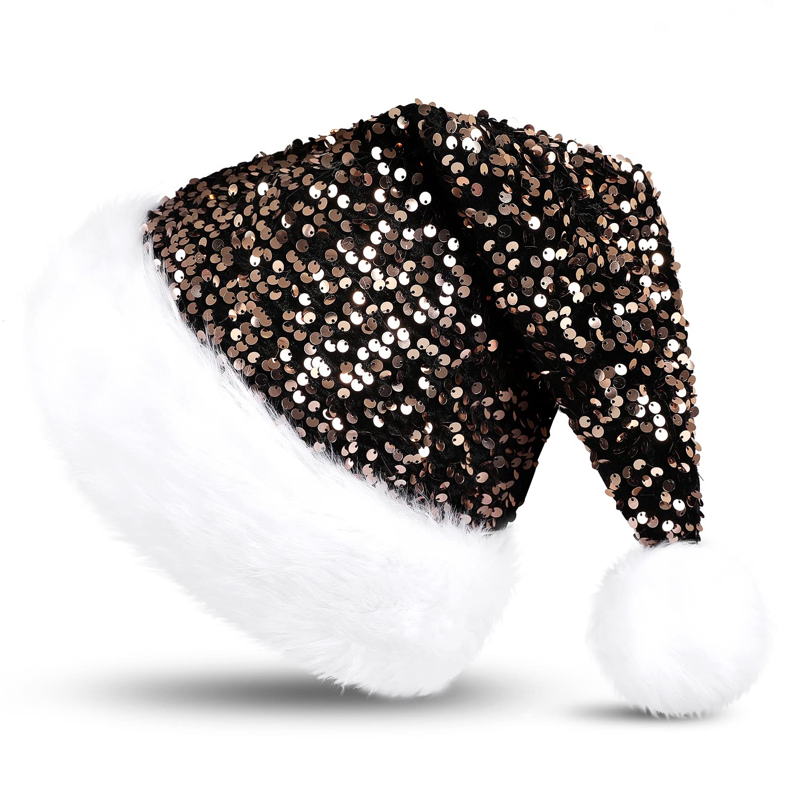 KONVINIT Black Santa hat Christmas Hat for Adult Luxury Plush Xmas Hat with a Pompom for Men and Women,black