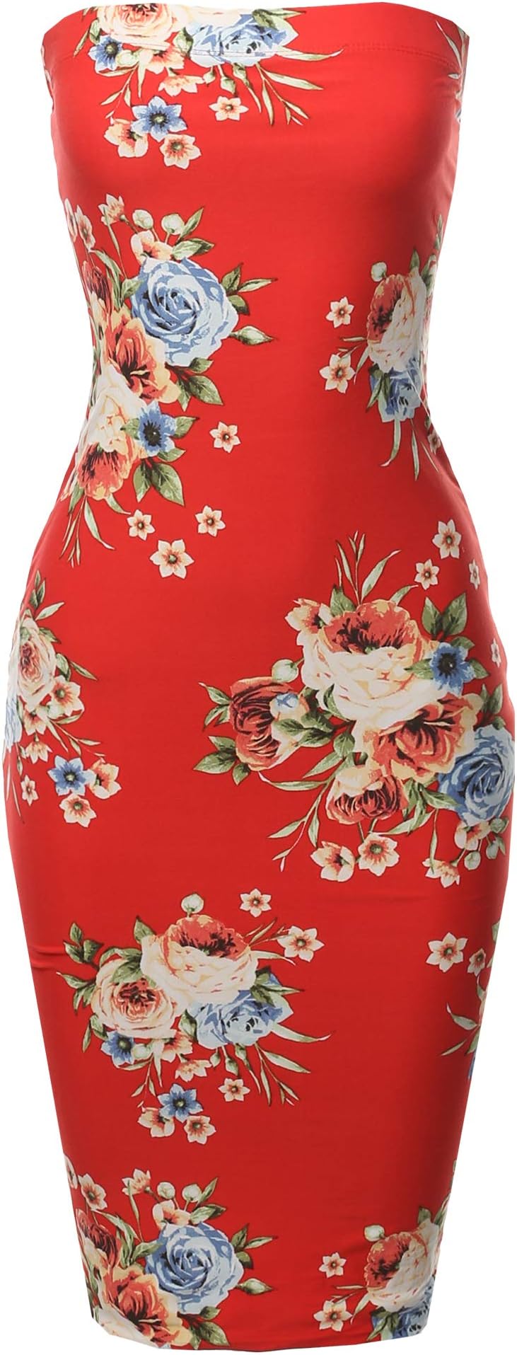 Women's Super Sexy Comfortable Floral Tube Top Body-Con Midi Dress