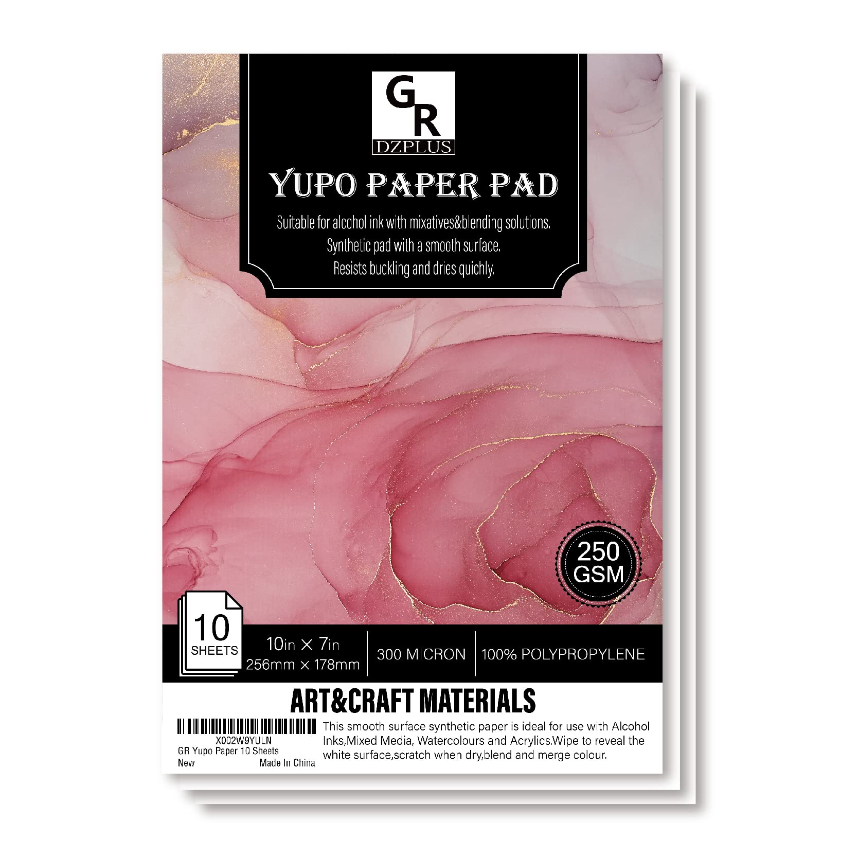 GR DZPLUS Yupo Paper 10 Sheets,Heavy white paper for alcohol based ink | 10-inch x 7-inch | 250GSM