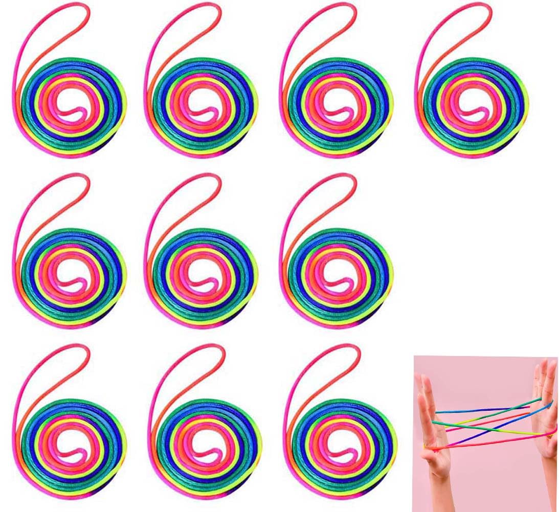 10-Pack Cat Cradle String Fingering Toy Supplies Rainbow Color Cat Cradle String Games,Chinese Finger String Games Toy for Kids, Adults, Children's Day