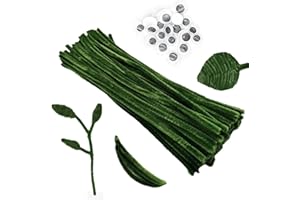 Cldamecy 100 pcs Moss Green Pipe Cleaners with 20 pcs Googly Eyes,Chenille Stems for Craft Project,Craft Pipe Cleaners for Kids DIY Projects,Arts and Holiday Decoration