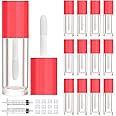 2.5ml 12 PCS Empty Lip Gloss Tubes with Wand Lip Gloss Containers Cute 0.08oz Clear Refillable Lipgloss Making Supplies Kit for DIY Makeup+ 2pcs Syringes (Red)
