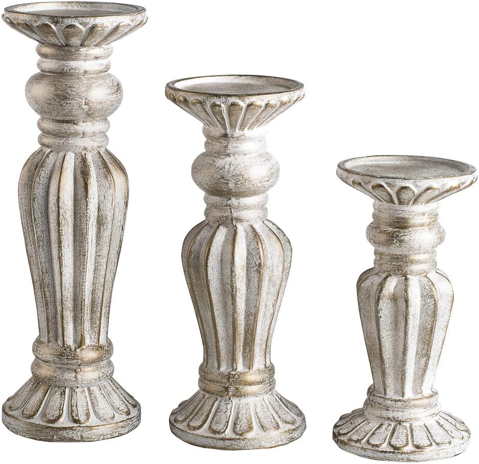 JIXIN Antique Wash Finish Pillar Candle Holders Set of 3, Ideal for LED and Pillar Candles, Gifts for Home, Living Room, Dinning Room, Party,Kitchen,Spa, Wedding and Anniversary: Home & Kitchen