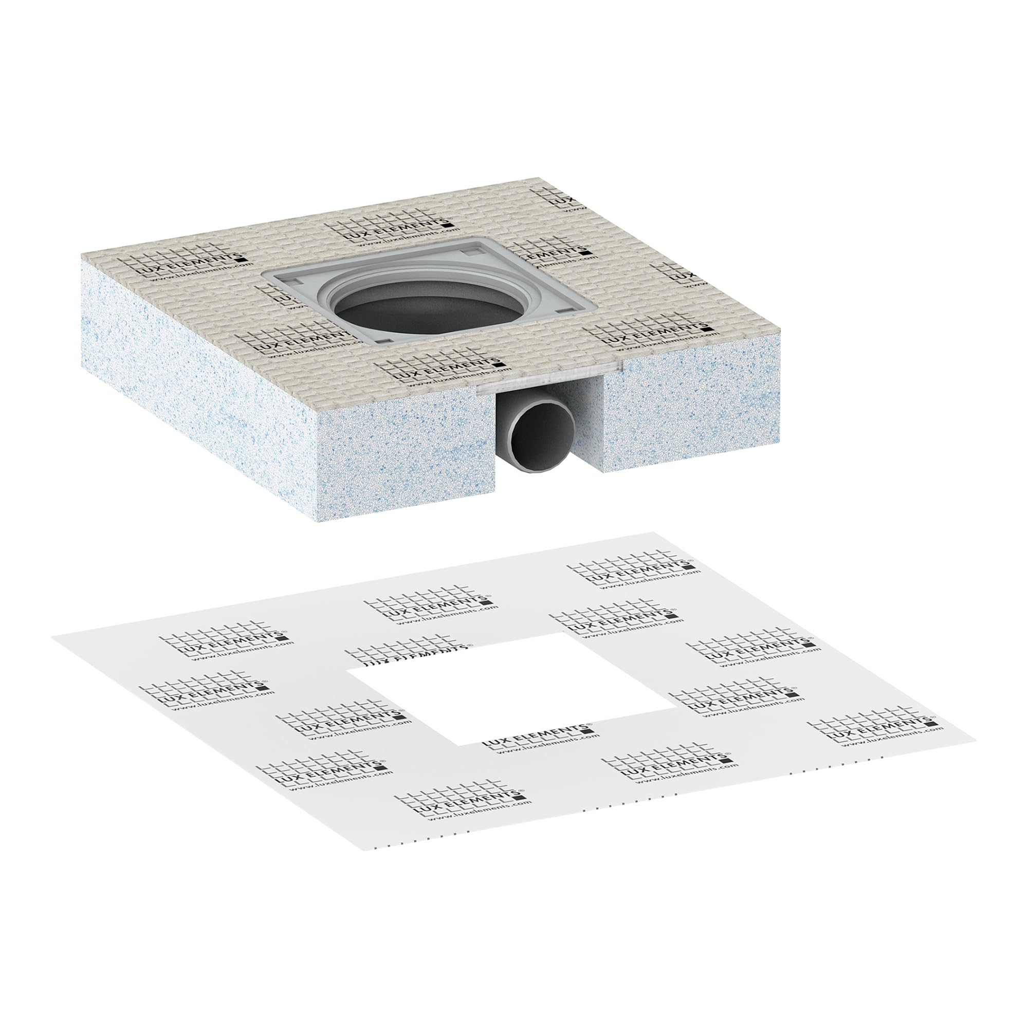 LUX ELEMENTS Extraflaches Duschablaufelement for Installation in Screed, 30 x 30 cm, TUB-Combi MQ Set 300 LTUBE19003, Gray, 30 x 30 x 6,8 cm