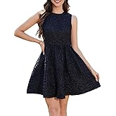 Ladyful Women’s Sleeveless Floral Jacquard Mini Dress Crew Neck Bow Tie Cocktail Dress Elegant Short Backless Sundress