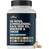 BioSchwartz Sea Moss Black Seed Oil Ashwagandha Ginger Supplement with Turmeric Berberine HCI Burdock Bladderwrack Resveratrol Elderberry Manuka Honey Apple Cider Vinegar ACV - 120 Sea Moss Capsules