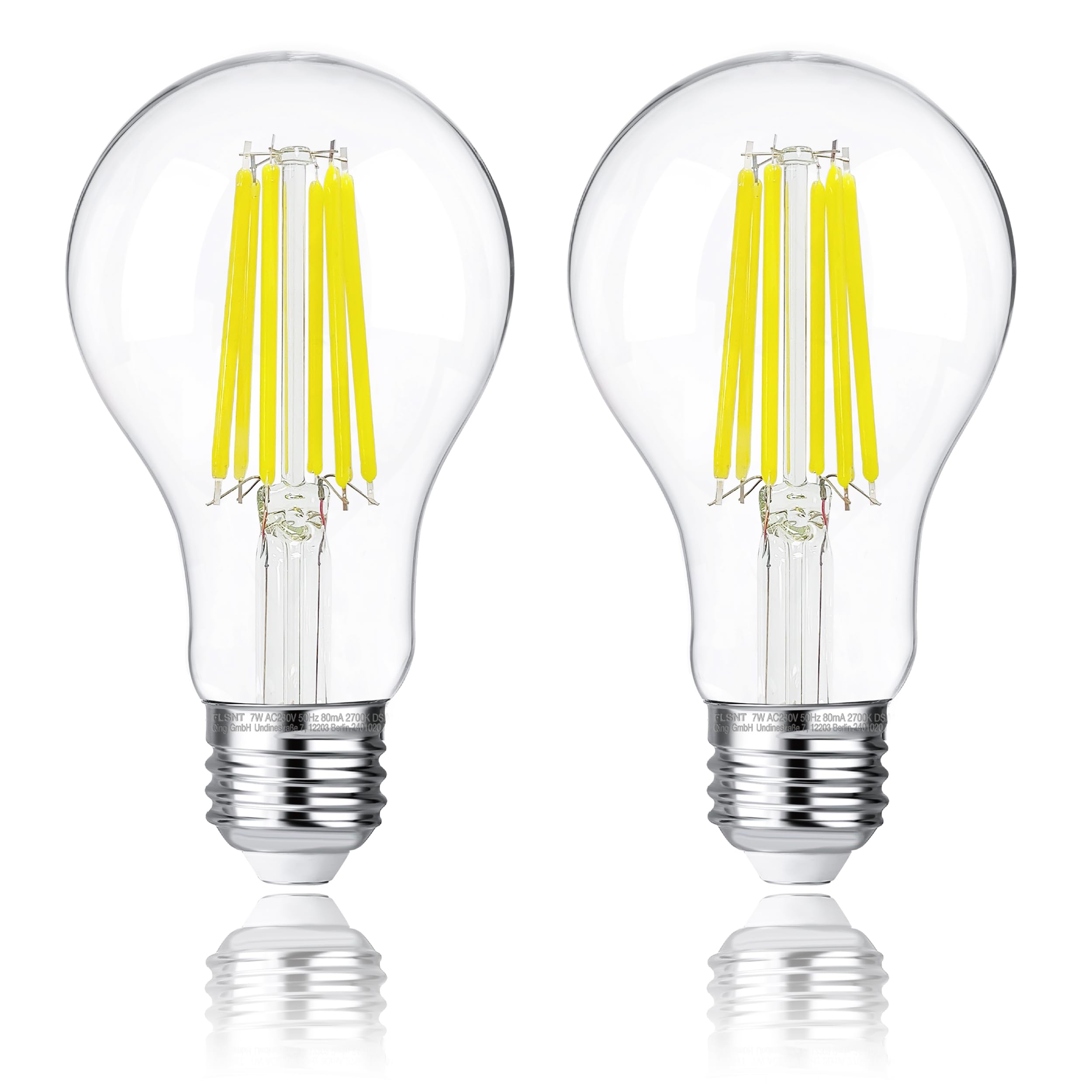 FLSNT Energy Efficient A Class E27 Screw Bulb 100W Equivalent, 7W A70 LED Edison Screw Bulb, 1521LM Bright LED Bulb, 2700K Warm White, Non-Dimmable, Pack of 2