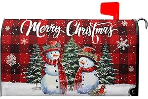 KAWANI Merry Christmas Buffalo Plaid Snowman Mailbox Cover - Magnetic, Standard Size 25.5 x 21 Inches, Holiday Decorative Wrap for Home Outdoor Garden