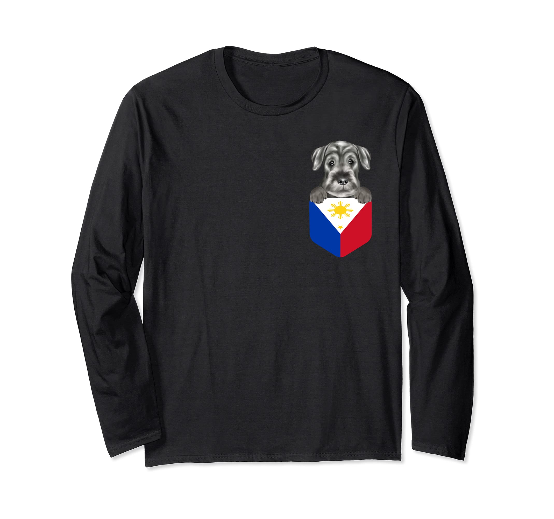 Philippines Flag Standard Schnauzer Dog In Pocket Long Sleeve T-Shirt