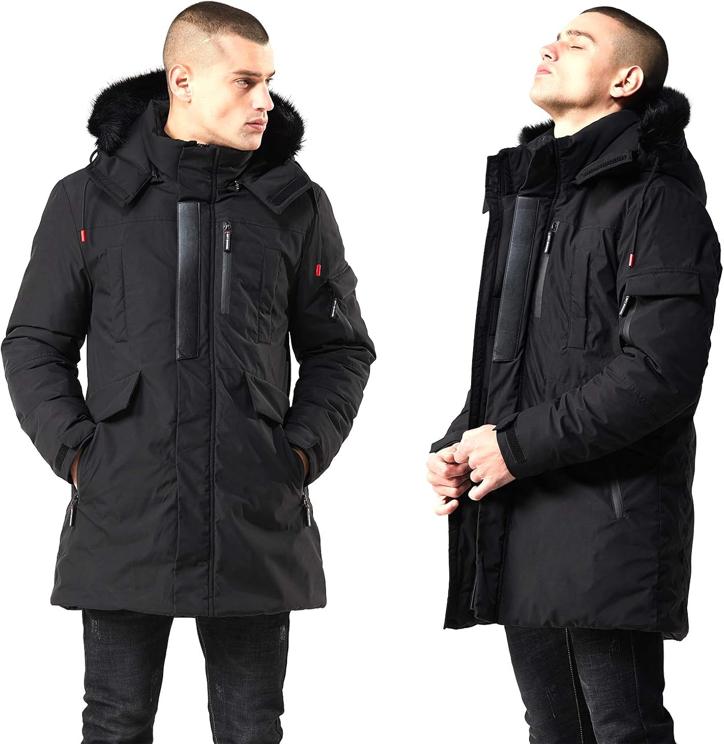 WEEN CHARM Men's Warm Parka Jacket Anorak Jacket Winter Coat with Detachable Hood Faux-Fur Trim: Clothing