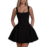 YMDUCH Women's Sleeveless Square Neck A-Line Mini Party Prom Dress | Sexy,Stretch,Wide Strap,Back Zipper,Casual,Elegant,Flare,Summer,Cute,Cocktail,Party,Graduation,Homecoming,Short