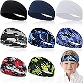 HSDJLXZ 8 Pcs Sports Headbands for Boys,Breathable Kids Sweatbands with Non Slip Elastic,Comfortable Sports Kids Headbands for Baseball Soccer Basketball