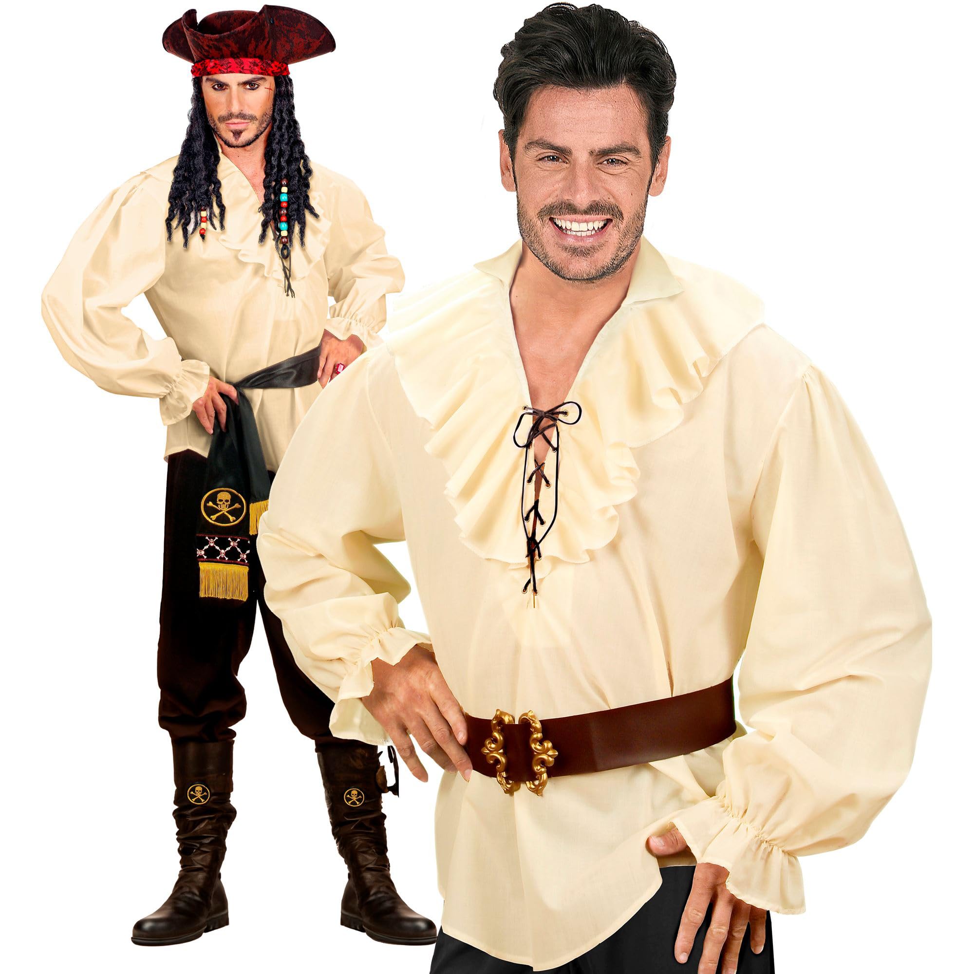 Pirate Shirt Mens - Beige Costume for Buccaneer Fancy Dress