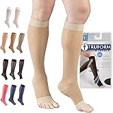 Truform Sheer Compression Stockings, 15-20 mmHg, Women's Knee High Length, Open Toe, 20 Denier, Medium