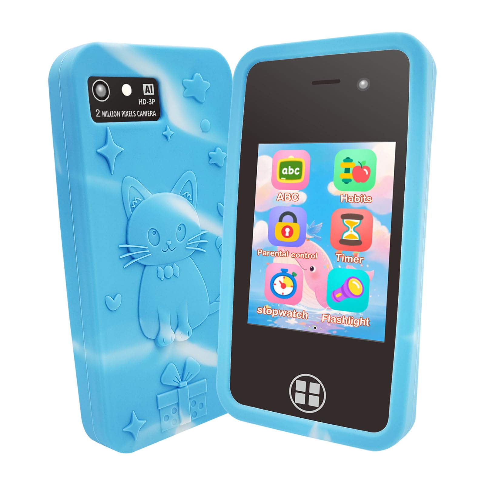 Kids Smart Phone for Boys, Christmas Birthday Gifts for Age 3-10 Kids Toys Cell, 3" Touchscreen Toddler Learning Play Toy Phone with Dual Camera, Game, Music Player, 16GB Card (Blue)