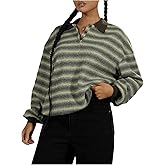 GORGLITTER Women's Oversized Striped Polo Sweater Collared Long Sleeve Y2k Preppy Vintage Aesthetic Knitted Rugby Shirt