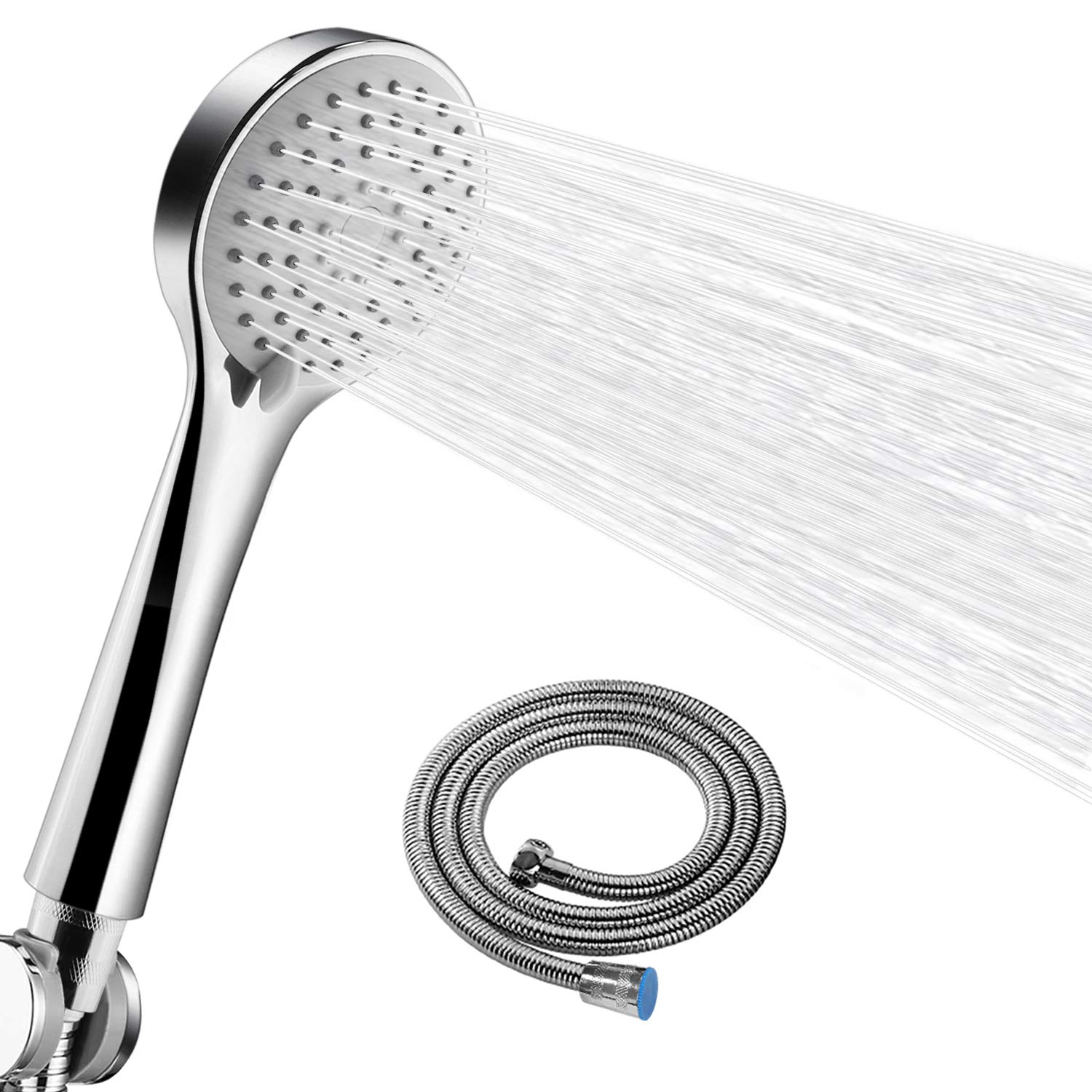 HENZIN Shower Head,High Power Low Pressure Boosting Showerhead 3-Function Water Saving Handheld Chrome Shower Head with Hose and Holder Universal Fitting for Bathroom