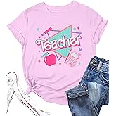 ALLTB Teacher Shirts for Women Vintage 80s 90s Teacher Life Tee Back to School Teacher Gift Casual Short Sleeve Tops