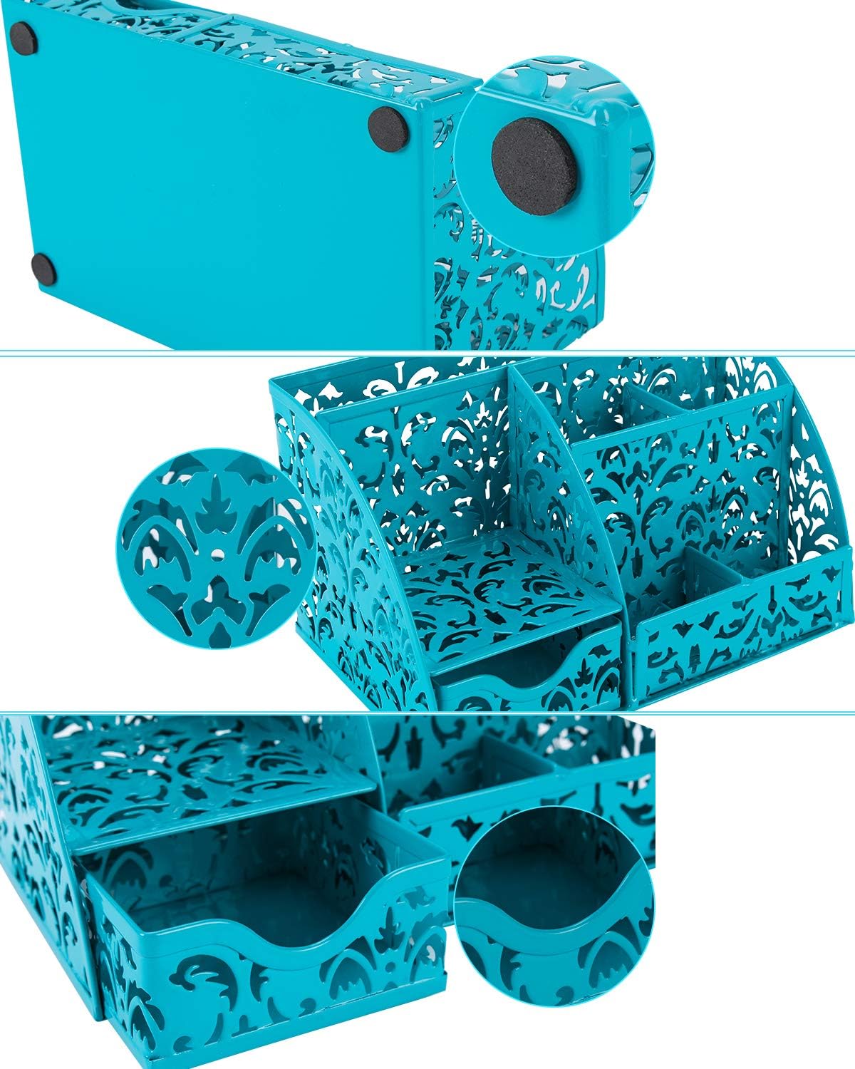 EasyPAG Office Desk Organizer Accessories Caddy with 6 Compartments and Drawer, Dark Teal : Office Products