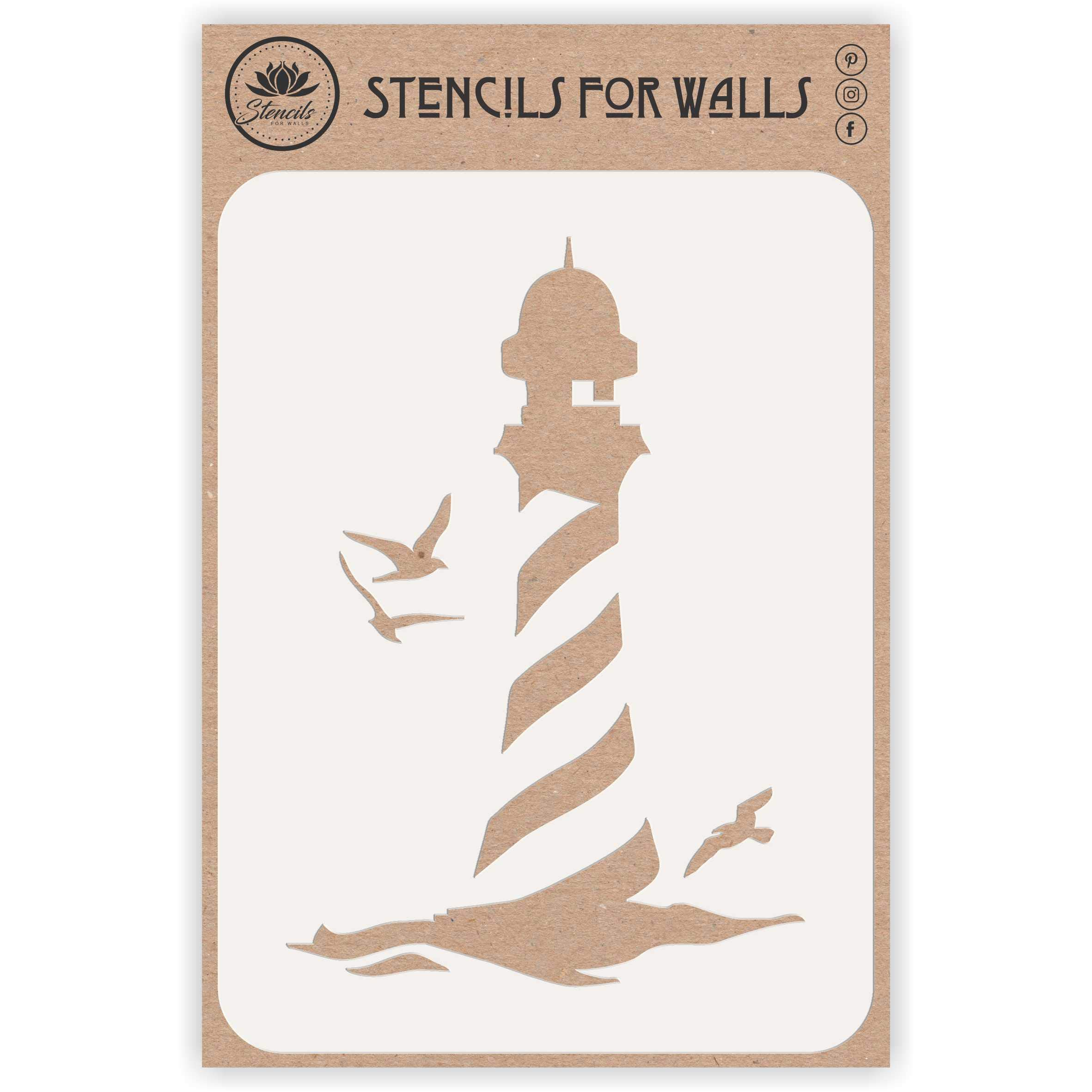 Lighthouse Stencil, 21.59 x 31.75 cm (L) - Naive Sea Ocean Nautical Seagulls Wall Stencils for Painting Template