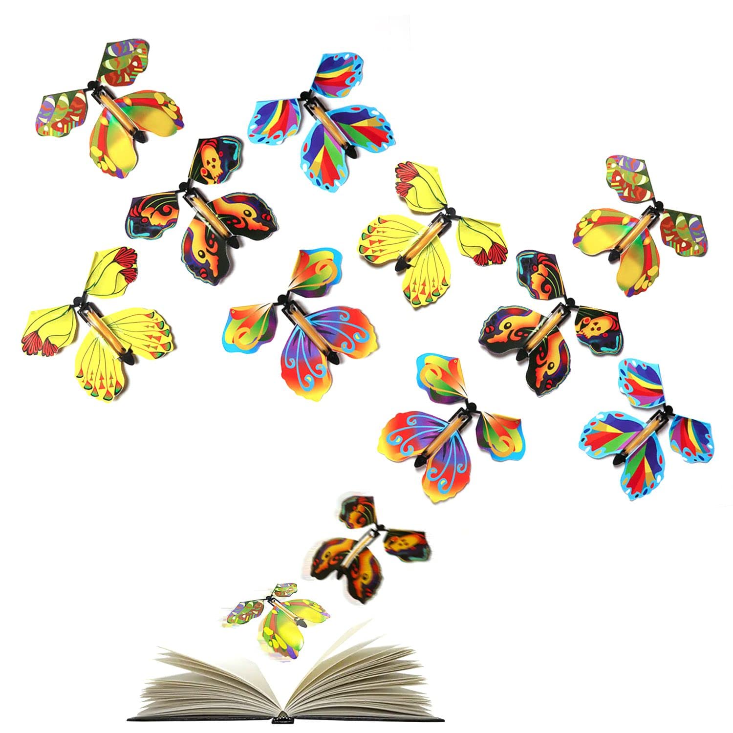 ZWZNBL 12PCS Flying Butterfly Toy Set, Flying Butterfly Card, Rubber Band Powered Butterfly for Birthday Gifts, Performance Props, Children Surprise Gifts